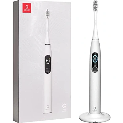 Abbildung von Oclean X Pro Elite Elektrische Zahnbürste, intelligenter Touchscreen, geräuscharm, 45 dB, 4 Modi und 32 Intensitätsstufen, 3,5 Tage Akkulaufzeit, mit Timer, Drucksensor APP, IPX7, Grau