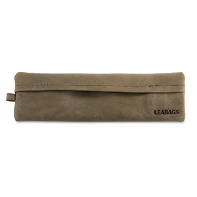 Abbildung von LEABAGS Leder Federmäppchen I Kleines Echtleder Federmappe Federtasche für Beruf Uni Schule Schlampermäppchen Stiftetui Stiftmappe Ledermäppchen Größe S Nature Grün