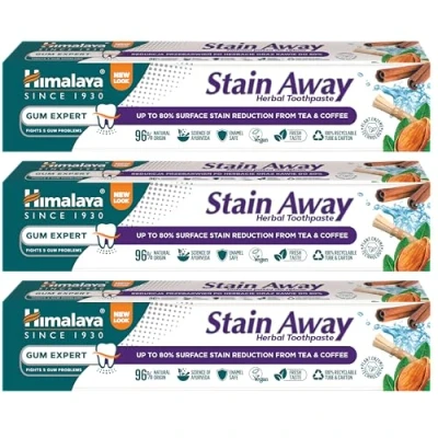 Abbildung von Himalaya Herbals Enamel Friendly Stain Away Toothpaste Protects Enamel, Removes Tea,coffee stains and plague Fights Germs, Multi Action 75ml (Pack of 3)