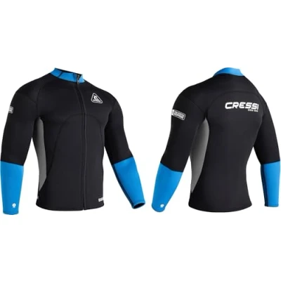Abbildung von CRESSI Men&#039;s Guardian Neoprene Jacket 2mm Doppelt Gefütterte Neoprenjacke, Schwarz/Blau, 3XL/7