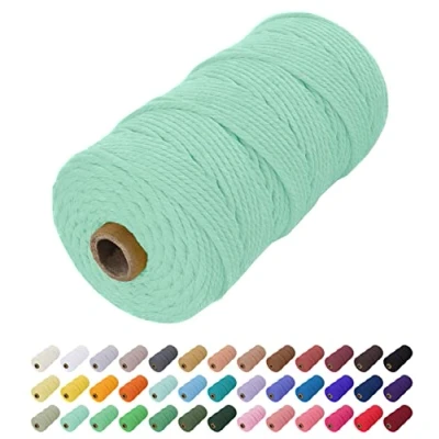 Abbildung von Uiopa Makramee Garn 2mm x 200m, Baumwollkordel Farbig Baumwollgarn Geflochten Baumwollseil, Natürliche Baumwollschnur für Wandbehang, Vorhang, Traumfänger, Hängepflanze, Deko (Minzgrün)