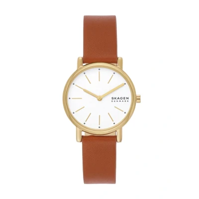 Abbildung von Skagen Signatur Uhr für Damen, Quarzwerk mit Edelstahl oder Lederarmband, Braun und Weiß, 30MM