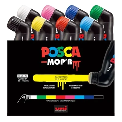 Abbildung von POSCA uni ball 183208 Marker MOP&#039;R PCM 22, 8er Set, runde Stempelspitze 3 19 mm, ergonomische Form