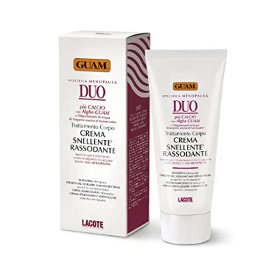 Abbildung von Guam, Menopause spezifische Schlankheitscreme Duo mit Guam Meeresalgen, Straffende Körperbehandlung bei lokaler Adipositas in den Wechseljahren, Made Italy, 200 ml Packung