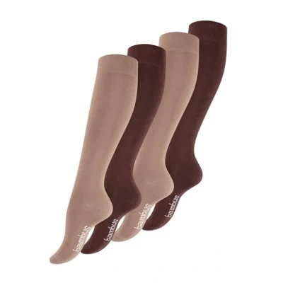 Abbildung von Vincent Creation 4 Paar Bambus Damen Kniestrümpfe in beige/braun, handgekettelte Spitze (ohne Naht), Gesundheitsstrümpfe, Gr. 35 38
