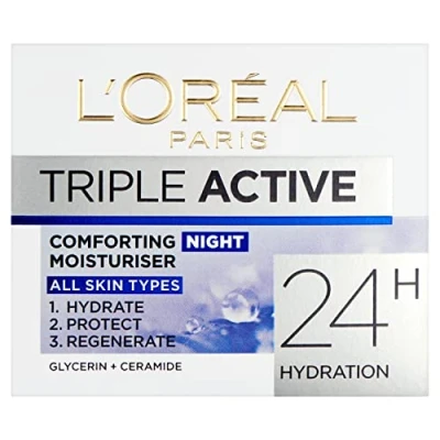 Abbildung von L&#039;Oréal Paris Triple Active Hydrating NIGHT Moisturiser Normal &amp; Combination Skin 50ml Nachtcreme. Für alle Hauttypen geeignet!