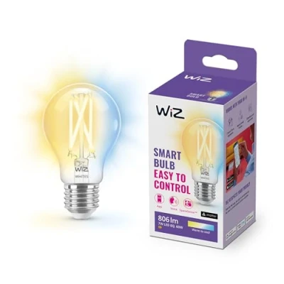 Abbildung von WiZ Tunable White LED Lampe, Standardform 1er Pack E27, 60W, transparentes Vintage Design, dimmbar, warm bis kaltweiß, smarte Steuerung per App/Stimme über WLAN