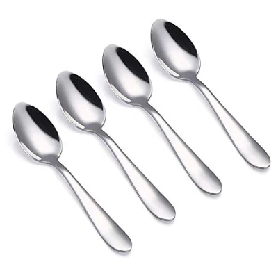Abbildung von VANRA 4 teiliges Kinderlöffelset Edelstahlbesteck Set 14 cm Kindergeschirr ab 3 Jahren,poliert, spülmaschinenfest,silbe