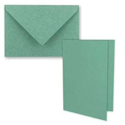Abbildung von 10x Eukalyptus Vintage Kraftpapier Falt Karten SET mit Umschlägen DIN A5 21 x 14,8 cm Grün Recycling Klapp blanko