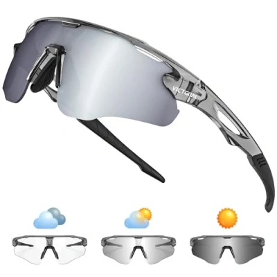 Abbildung von Victgoal Fahrradbrille Herren Selbsttönend Sport Sonnenbrille UV400 Schutz TR90 Rahmen Damen für Radfahren Laufen Angeln Sportbrille (Grau)