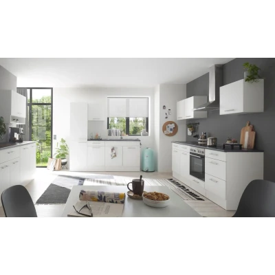 Abbildung von Eddy Moderner Herdumbauschrank in Weiß matt, Metallic Grau Geräumiger Küchenschrank mit viel Stauraum 60 x 90 cm (B/H/T)