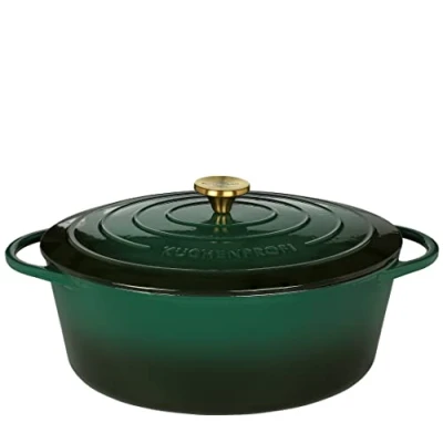 Abbildung von Küchenprofi Gusseisen Bräter mit Deckel, grün/innen schwarz, 33 cm, Schmortopf, Auflaufform, Dutch Oven, Brotbacktopf, emailliert, zum Schmoren,Backen,Braten, 0402001133