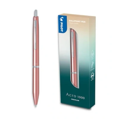 Abbildung von PILOT Acro 1000 Premium Kugelschreiber in Pink Gold Geschenkbox Ultra weiche Tinte für unvergleichliches Schreiben Nachfüllbarer Druckkugelschreiber Schreibfarbe Schwarz Mittlere Spitze