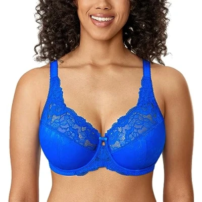 Abbildung von DELIMIRA Damen Minimizer BH ohne Einlagen mit Spitze Bügel Große Größen Himmelblau 95J