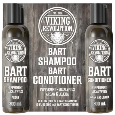 Abbildung von Viking Revolution Bart Shampoo &amp; Conditioner Set Erweicht, Glättet Stärkt den Bartwuchs Natürlicher Pfefferminz Eukalyptusduft Geschenke Für Männer 2 x 300 ml