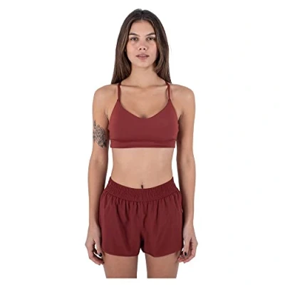 Abbildung von Hurley Damen Solid Cross Back Sports BH Tshirt, Chili, M