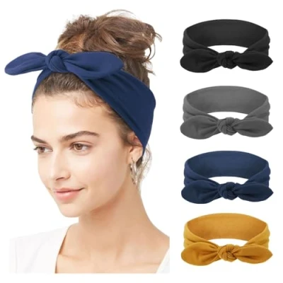 Abbildung von DRESHOW 4 Stück Damen Stirnband Kopfband Haarband Turban Elastische Haarbänder Haarschmuck für Mädchen