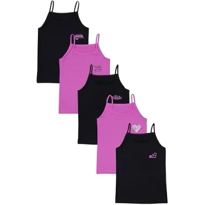 Abbildung von TupTam Mädchen Unterhemd Spaghettiträger Top Atmungsaktive Unterhemden im 5er Pack, Farbe: Forever Friends Schwarz Rosa, Größe: 134 140