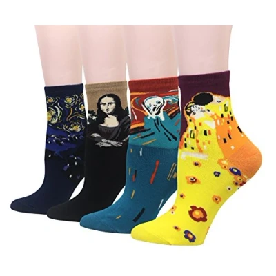 Abbildung von Cansok Damen Neuheit Socken anziehen Van Gogh Lächeln der Mona Lisa Sternenklare Nacht Berühmte Gemälde