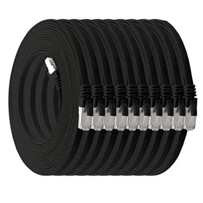 Abbildung von 0,5m schwarz 10 Stück Cat7 Flachkabel Netzwerkkabel Cat 7 Rohkabel Gigabit Lan (10Gbit/s) Flachbandkabel Verlegekabel Patchkabel Flach Slim Rj 45 Stecker Cat6a
