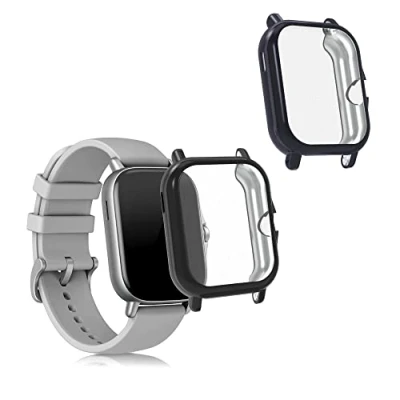 Abbildung von kwmobile 2X Schutzhülle kompatibel mit Huami Amazfit GTS 3 / 2 2e Hülle Fullbody Cover Set aus Silikon Schwarz Grau