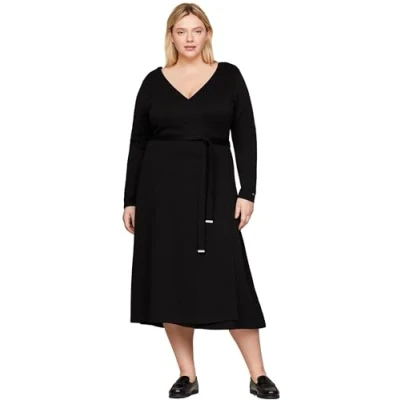 Abbildung von Tommy Hilfiger Curve Smooth Lines WRAP MIDI Dress Jerseykleid, Damen, Größe: 54, Black