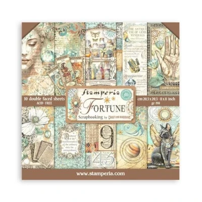 Abbildung von Stamperia Scrapbook Paper Pad for Scrapbooking, Albums, Card Making, Bullet Journalling and More, Acid Free, Double Sided, Perfect Hobbies, Crafts, Gifting (Fortune) (20.3 x 20.3cm)