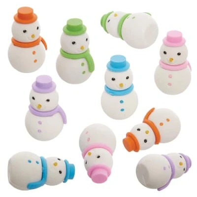 Abbildung von Baker Ross FX752 Schneemann Radiergummis Packung mit 10, Füllmaterial für Weihnachtspartytüten und Strümpfe