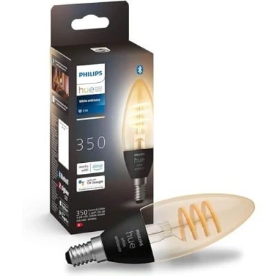 Abbildung von Philips Hue White Ambiance Filament, E14 LED Lampe, dimmbar, 350lm, alle Weißschattierungen, steuerbar via App, kompatibel mit Amazon Alexa (Echo, Echo Dot), Klar