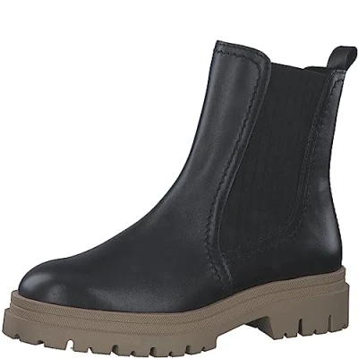Abbildung von MARCO TOZZI Damen Chelsea Boots aus Leder mit Absatz, Schwarz (Black/Nature), 39