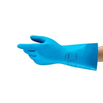 Abbildung von Ansell AlphaTec 37 501 Chemikalienschutz Handschuhe aus Nitril, Wiederverwendbare Chemie für Industrie, Lebensmittel Geeignet, Arbeitshandschuhe Latexfrei, Blau, Größe S (12 Paar)
