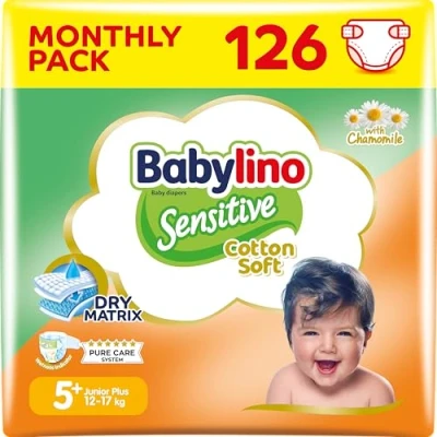Abbildung von Babylino Sensitive Baby Windeln Größe 5+, Junior Plus (12 17Kg), 126