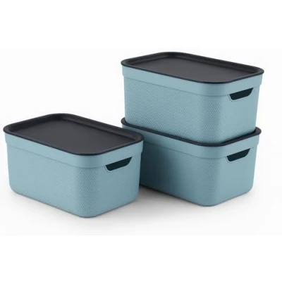Abbildung von 3er Set Deko Box mit Deckel A5 JIVE, Farbe Türkis