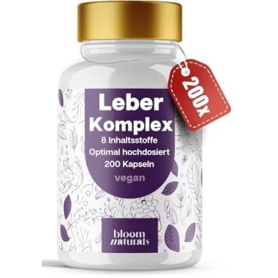 Abbildung von Leber Komplex Hochdosiert 200 Kapseln 8 in 1 Kur mit Mariendistel, Artischocke, Löwenzahn, Cholin, Folsäure &amp; Vitamin B12 Vegan produziert Deutschland Laborgeprüft