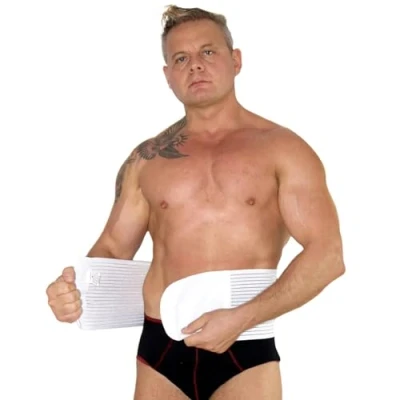 Abbildung von BODYPERFECT Postpartale Bauchband nach der Operation Unisex Linderung von Rückenschmerzen Rückenstütze des Bauchbandbinders Einstellbare Verschlusshöhe 16 cm (Weiß, XL)