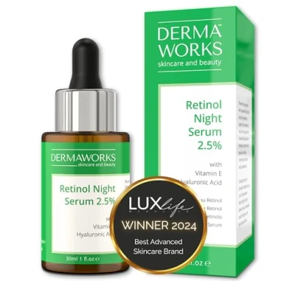 Abbildung von DERMAWORKS Retinol Serum 2.5% mit Vitamin E und Hyaluronsäure Gesichtspflege Face Gesicht Anti Aging, Falten Moisturizer Skin Care Aging