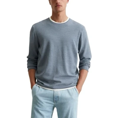 Abbildung von Marc O&#039;Polo Herren Strickpullover aus Bio Baumwolle mit Piqué Struktur, Blau (Meltwater), XL