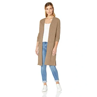 Abbildung von Amazon Essentials Damen Leichter Strickjackenpullover, Länger Geschnitten (Erhältlich In Übergröße), Kamelbraun Meliert, L