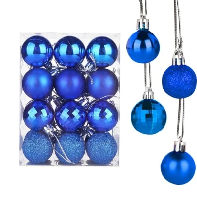 Abbildung von Yisscen Weihnachtskugeln Baumschmuck, Christbaumkugeln, Dekokugeln Weihnachten, Matt Glänzend Glitzernd Dekokugeln, Baumkugeln für Weihnachten Hochzeitsfest Dekoration, 24 Stück (Blau)