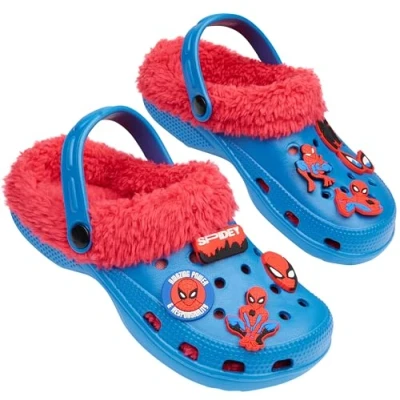 Abbildung von Marvel Spiderman Hausschuhe Kinder Jungen, Winter Clogs Jungen mit Anti Rutsch Sohle Geschenke für (Blau/Rot 26/27 EU)