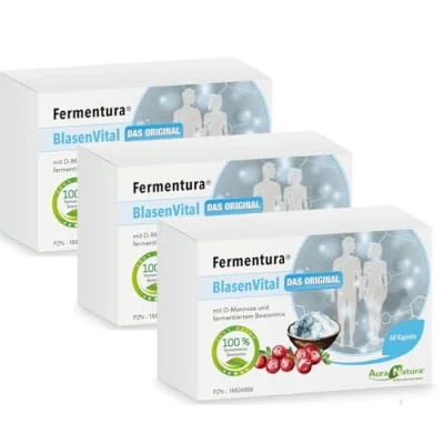 Abbildung von Aura Natura Fermentura Blasenvital mit D Mannose Cranberry Extrakt &amp; Fermentiertem Beerenmix Natürliche Blasenunterstützung Harnwegspflege 180 Kapseln, 3er Pack Vegan