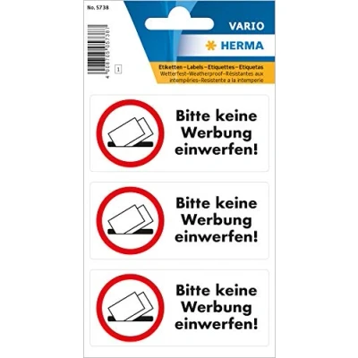 Abbildung von Hinweisetiketten Bitte keine Reklame einwerfen wetterfest 1 Blatt mit 3 Etiketten