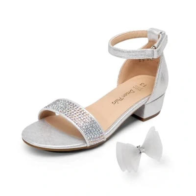 Abbildung von DREAM PAIRS Mädchen Sandalen Kindersandalen Sommer Schmetterling, Prinzessin Schuhe, niedriger Absatz, Pumpe, Knöchelriemen Silber 37.5 SDSD2320K