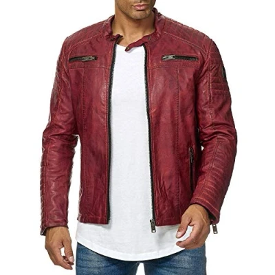 Abbildung von Redbridge Herren Jacke Übergangsjacke Biker Lederjacke Echtleder Kunstleder Baumwolle mit gesteppten Bereichen XXL Dirty Rot