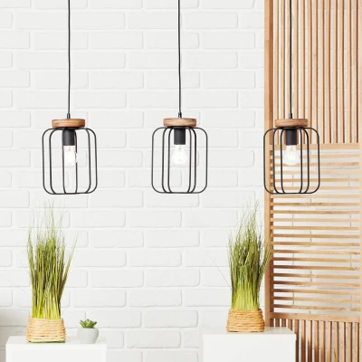 Abbildung von Brilliant Pendelleuchte »Tosh«, 3 flammig, Leuchtmittel E27 ohne Leuchtmittel, 3flg Reihe antik holz/schwarz korund