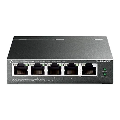 Abbildung von TP Link TL SG105PE 5 Port Gigabit Managed LAN PoE Switch mit 4 PoE+ Ports (65 Watt, IEEE 802.3af/at, einfache Konfiguration, IGMP, QoS, VLAN, lüfterlos, robustes Metallgehäuse) Schwarz