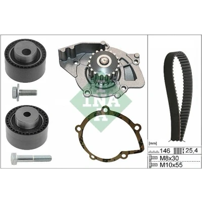 Abbildung von INA 530 0446 31 Wasserpumpe + Zahnriemensatz mit CITROËN: C8, C5 II Hatchback, I PEUGEOT: 807, 406 Saloon, 607 Saloon