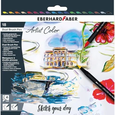 Abbildung von EBERHARD FABER 558218 Dual Brush Pen Artist Color, 18 Filzstifte dicke und dünne Spitze, aquarellierbar