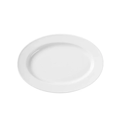 Abbildung von HENDI Porzellan Teller weiß 34 x 24 cm rund mikrowellengeeignet spülmaschinengeeignet stapelbar, Servierplatte