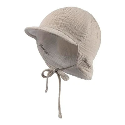 Abbildung von Sterntaler Wende Schirmmütze mit Nackenschutz und Bindeband Baby Mütze aus Musselin angeschnittenen Ohrenklappen Jungen Babymütze beige, 47